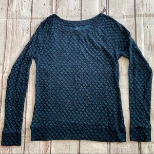 LOFT Navy Blue Print Top Cotton Raglan Shirt XS
